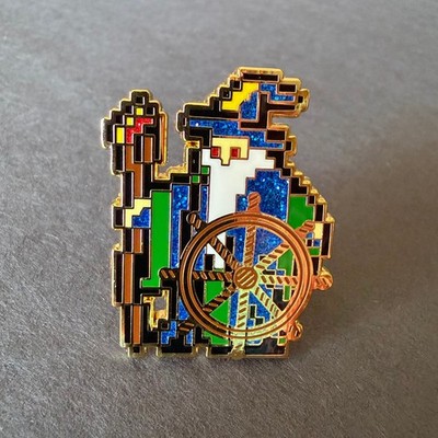 Pixel Wizard Enamel Pin   Glitter Nautical Mage Design