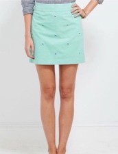 VINEYARD VINES Corduroy Whale Embroidered Skirt Aqua Green A-Line Mini Sz 8