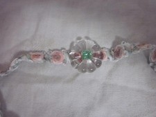 Hand painted pink rose lace Victorian Glass rhinestone Choker necklace