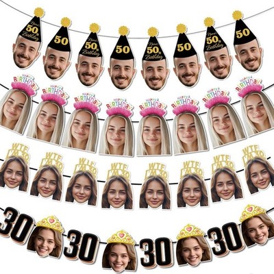 1set 8pcs Custom Birthday Photo Banner Personalized Face Photo Bunting Banner fo