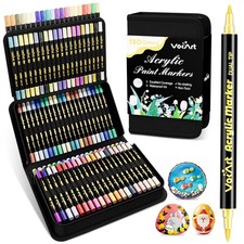 120 Colors Acrylic Paint Markers - Dual Tip Brush  Fine Fabric Paint Pens fo...