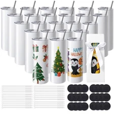 24 Pack Straight Sublimation Tumblers Bulk Blank 20oz Stainless Steel White