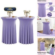 Qubjus 2 Pack Round Cocktail Table Covers Skirt Stretch Spandex Tablecloth