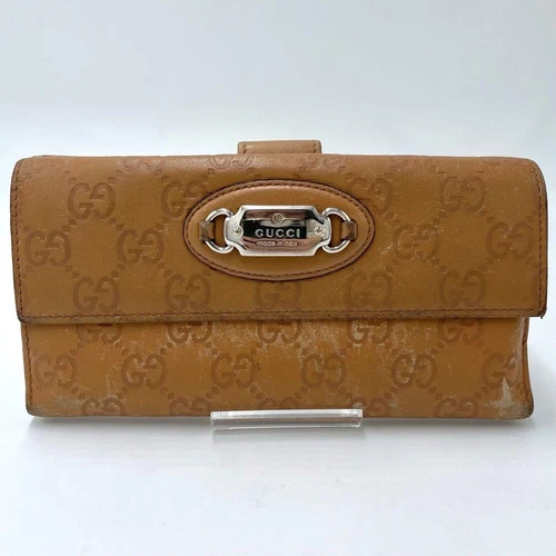 Portefeuille long GUCCI GG Shima double boîte beige suprême femme du Japon i8382