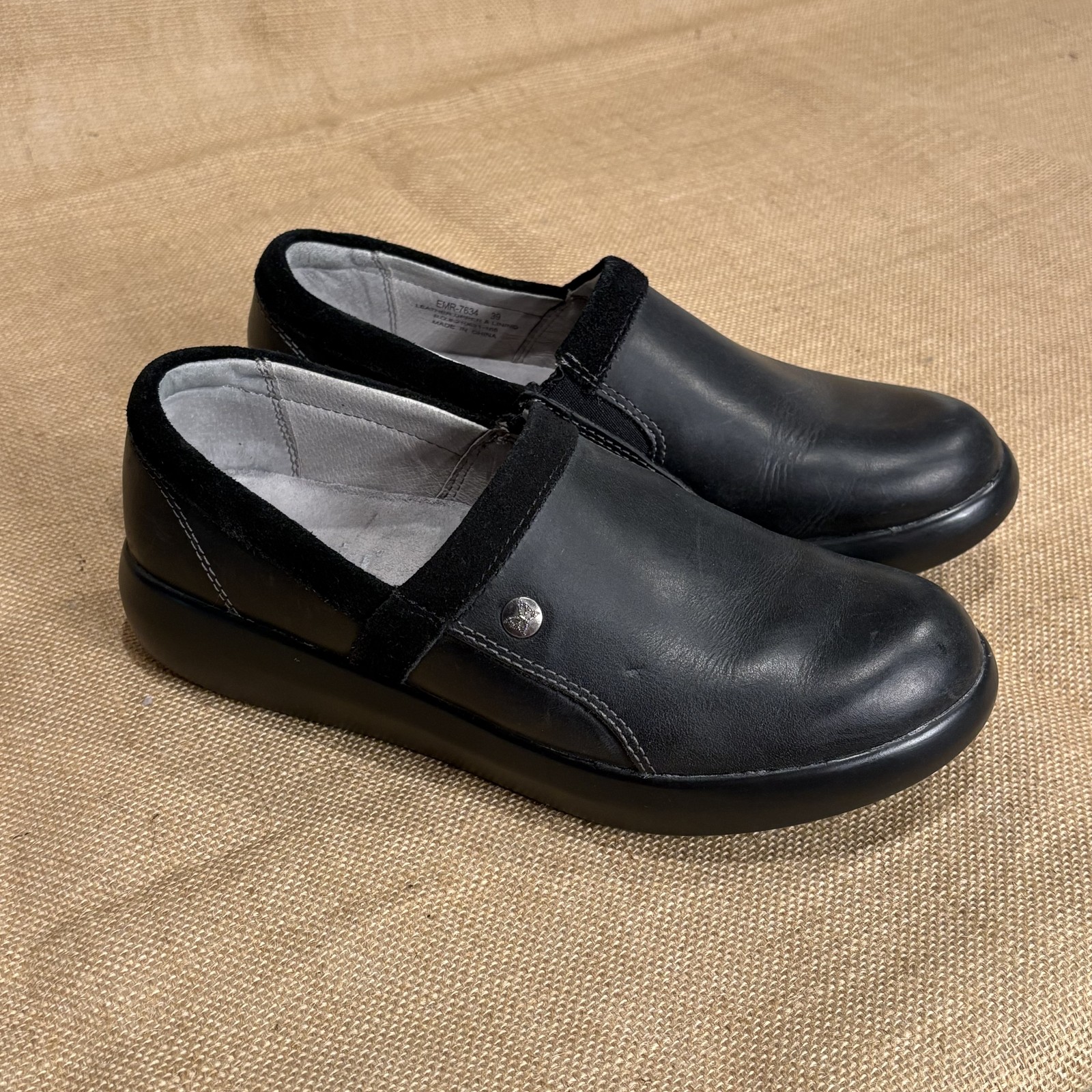 SAOLA Scarpe Alegria donna 39 US 9 nere Emry Pro pelle infermieristica lavoro suola a dondolo