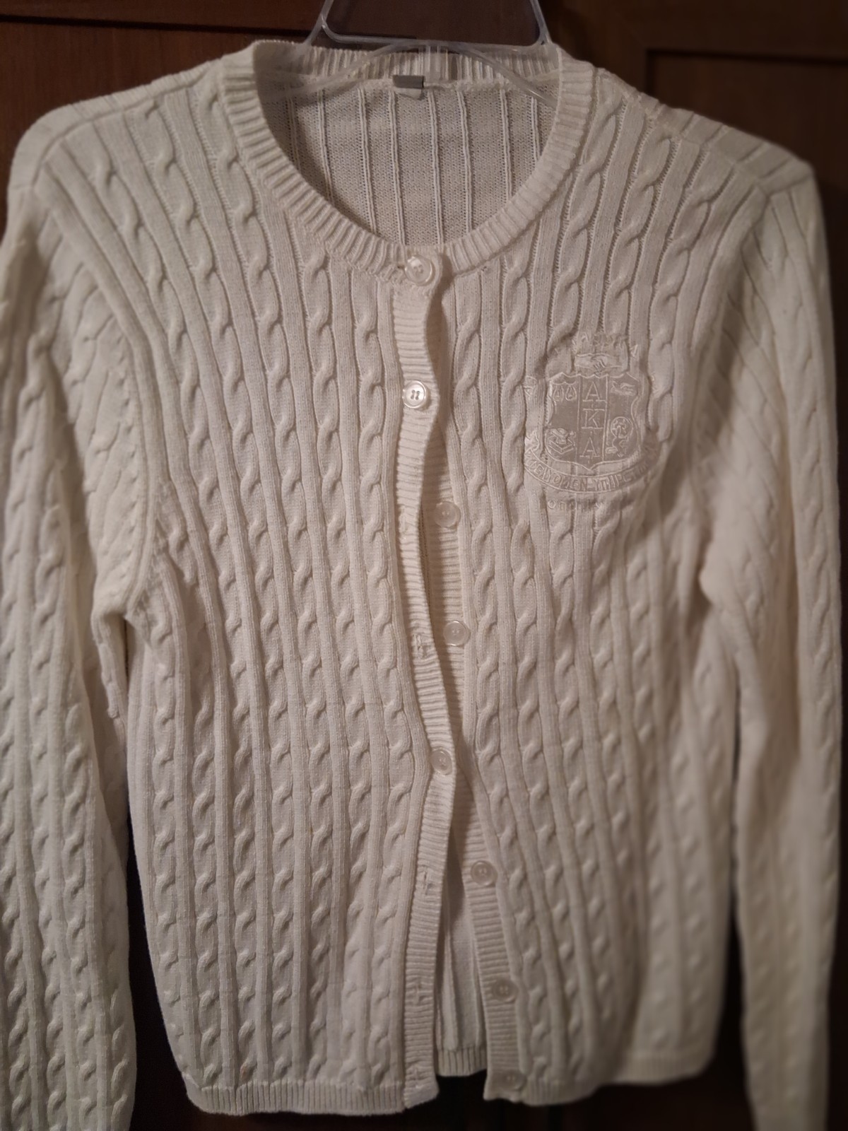 Custom Designed White AkA Cable Knit Button Front… - image 2