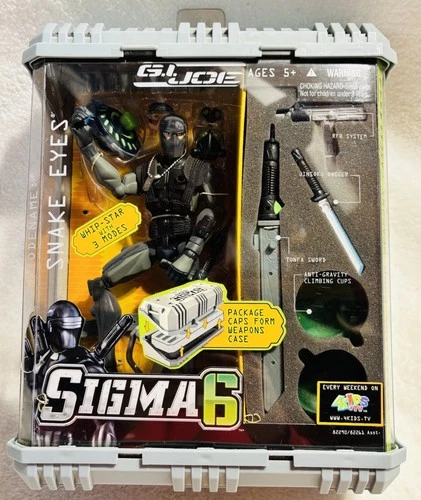 ~GI Joe~ Sigma 6- Snake Eyes- Whip Star w/ Weapons & Case- Hasbro- 2005 NEW
