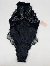 Vintage 90s California Dynasty Black Lace High Neck Thong Teddy Lingerie Medium