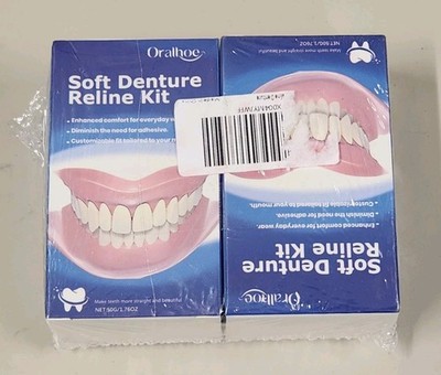 (2) Soft Denture Reline Kit Repair Silicone Customize Tooth Replacement Oralhoe