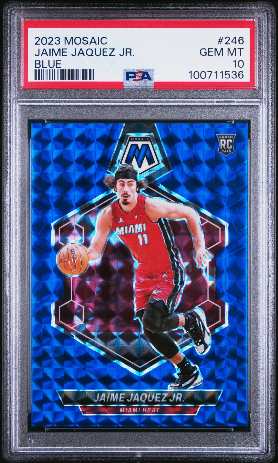 2023-24 Panini Mosaic #246 Jaime Jaquez Jr. Blue /199 RC Heat PSA 10