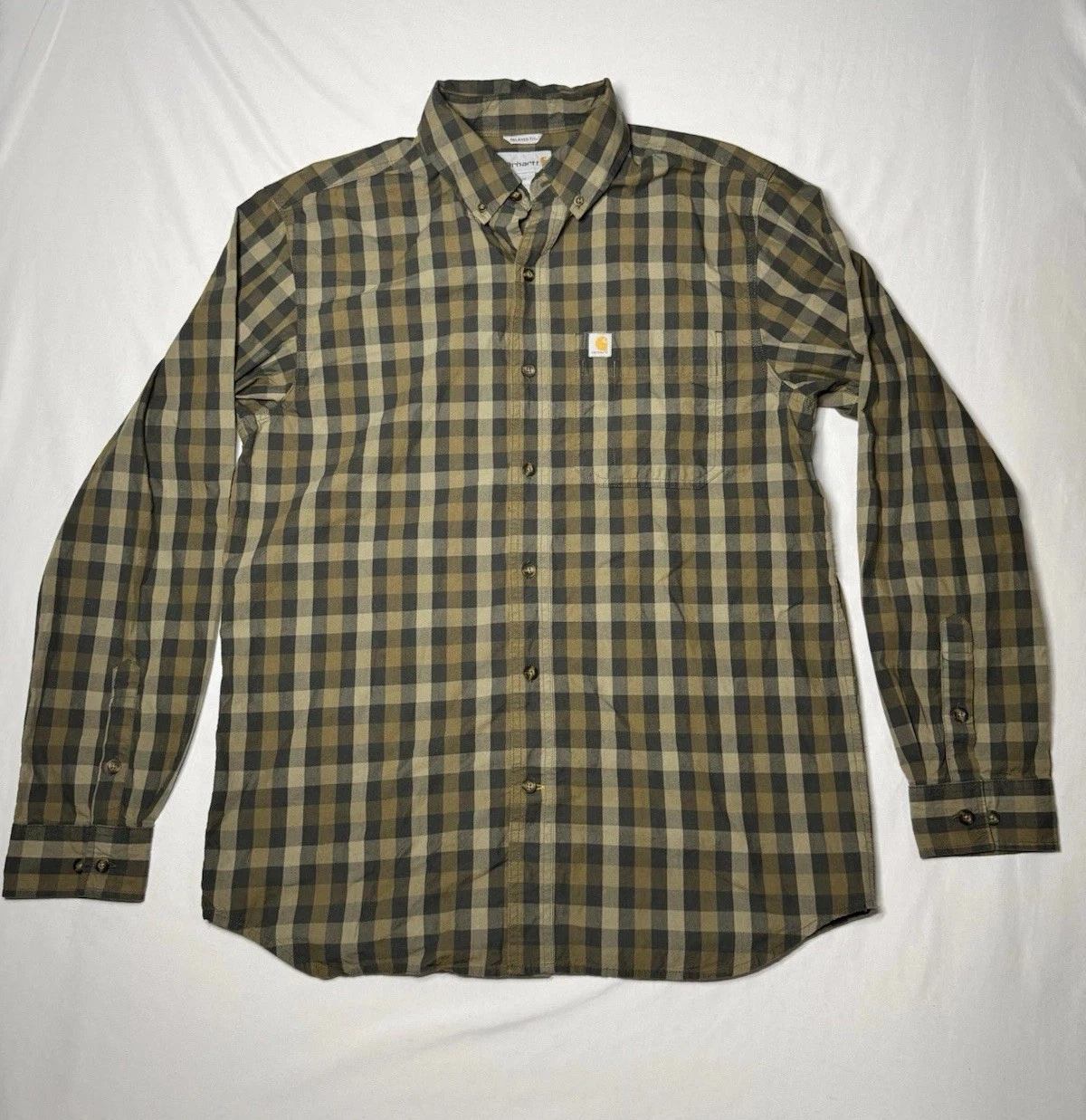 Carhartt Shirt Men’s M Brown Essential Plaid Relaxed Fit Button Down Workwear