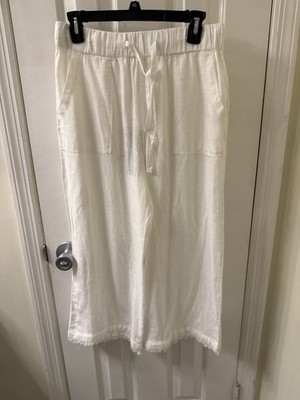Thread & Supply Women s White Linen Cropped Pants Drawstring Pockets L