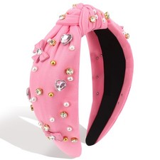 Headbands for Women Valentine's Day Pink Knotted Rhinestone Pearl Hair Accessory