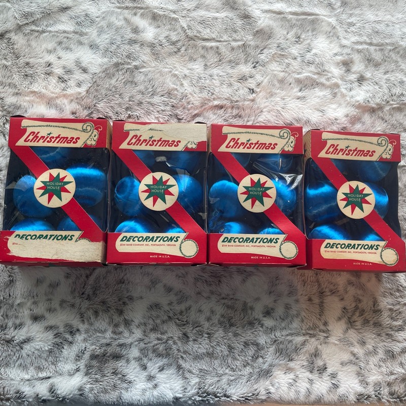 ￼ 23 Blue Vintage Christmas Ornaments Original Boxes ￼