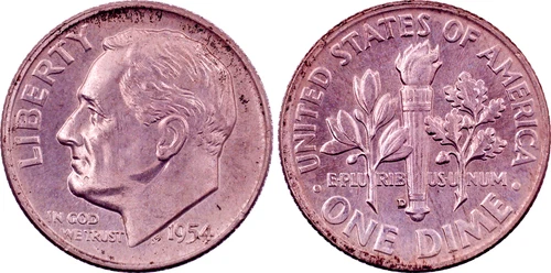 1954-D Silver Roosevelt Dime - Choice Gem Brilliant Unc  Lustrous FB