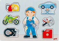 goki 57407 - Steckpuzzle Automechaniker Aus Holz - 8 Teile