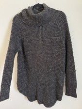 Free People Knit Sweater Dylan Tweedy Cowl Neck Wool Linen Blend Dark Grey S