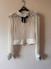 Womens ivory/white long sleeve chanel blouse with black ties