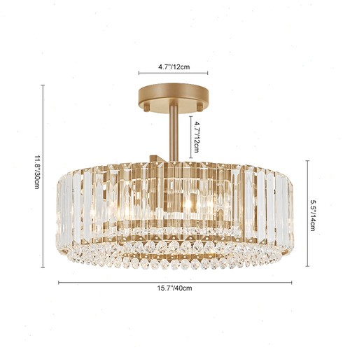 Plafonnier rond moderne en cristal doré semi encastré pour salon - Photo 18/18