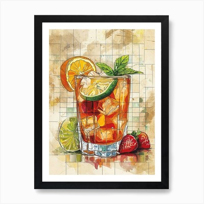 Pimm S Tasse Aquarell inspiriert krank gerahmtes Wandbild Poster Leinwanddruck Bild