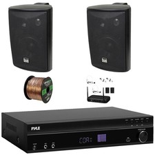 Pyle 5.2 Channel Bluetooth Receiver, 2x 4" 200W Black Speakers Wireless Mic
