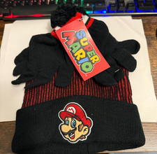 Nintendo SUPER MARIO Hat . Gloves Set Boy's OS Black Red New