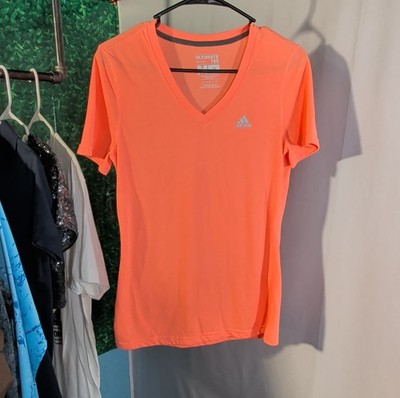 adidas Ultimate Tee Lightweight Orange Women's Short Sleeve V-Neck Athletic T-S 