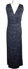 Ghost London Navy Print Long Maxi Dress UK12  Sleeveless V Neck Wrap Style