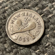 1933 New Zealand 3-Pence Silver Coin