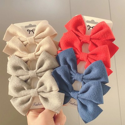 4Pieces/set Cute Girls Grosgrain Ribbon Hair Bows with Clips Solid Cotton Hair C