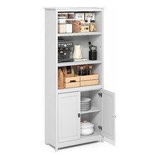 Pemberly Row Open Kitchen Cabinet with Doors and 3 Shelves in White