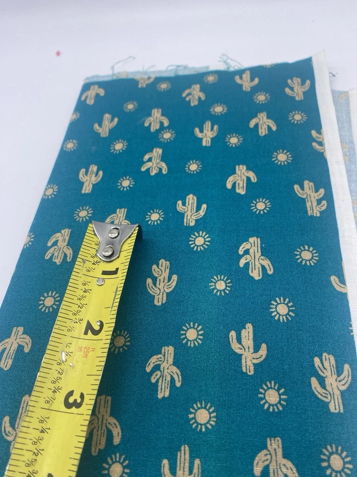 Cranston Print Works Fabric Cactus Sun Western Vintage Teal Blue Green 1.2 Yds - Image 4 of 4