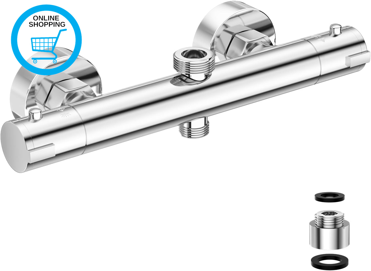 Thermostatic Shower Mixer Bar Two Outlet, Shower Mixer Taps Wall Mounted Thermos