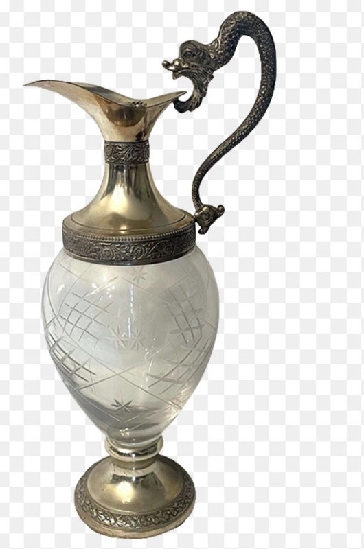 Made in Italy Victorian Silverplate Pitcher w/ Etched Cut Glass & Ornate Handle