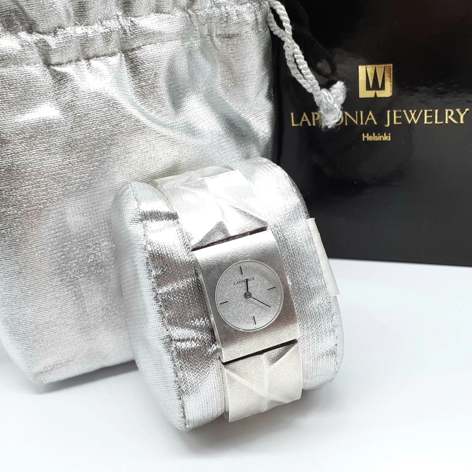 Orologio Lapponia Argento Sterling 925 Quarzo Bracciale 2000 Vintage con Scatola - Immagine 2 di 4