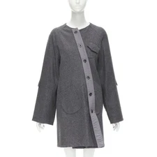 MIU MIU grey cashmere wool blend asymmetric button boxy coat IT38 XS