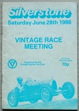 SILVERSTONE 28 Jun 1986 VSCC VINTAGE RACE MEETING Car Races Programme