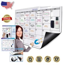 Extra Large Magnetic Whiteboard Calendar 38x50 - Smooth Erase, Anti-Curl, Wal...