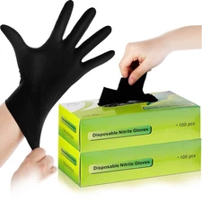 Jeyiour 200 Pcs Nitrile Gloves Black Disposable Heavy Duty 8 Mil Industrial G...