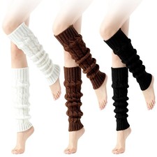 Women Leg Warmers 3 Pairs Cute Cable Knit Winter Warm Long Boot Socks 80s