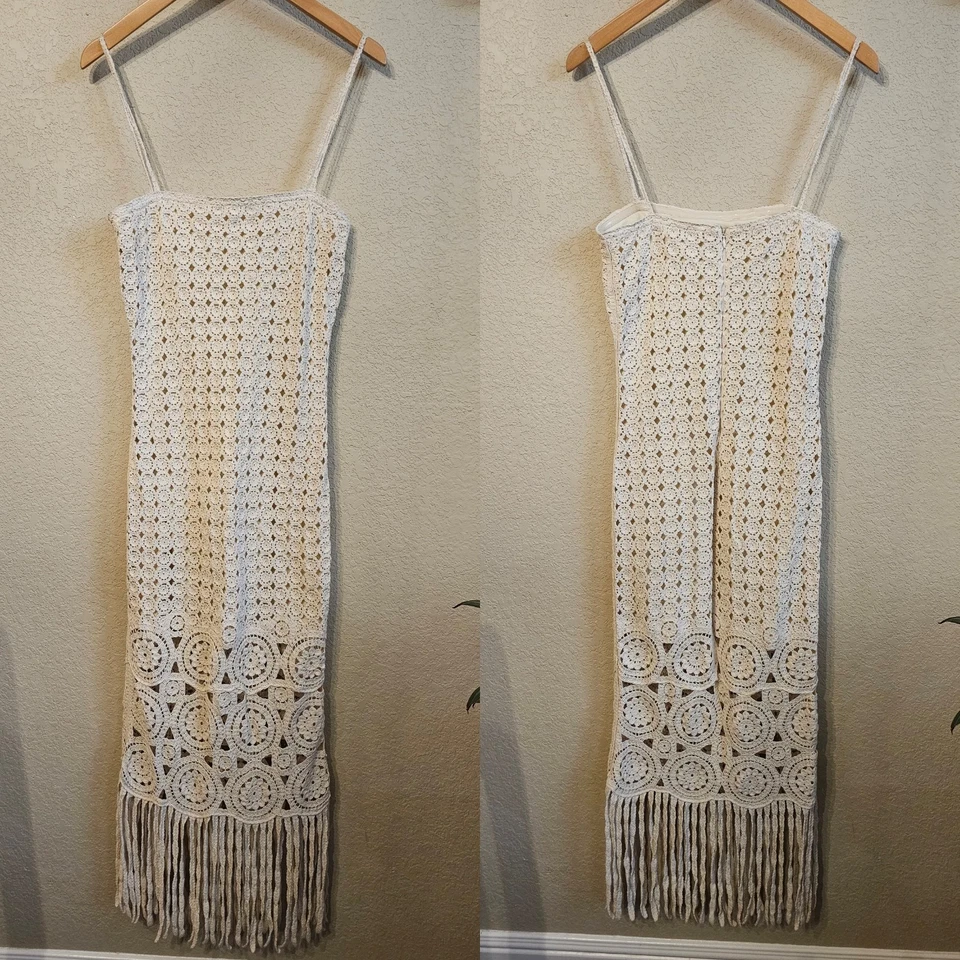 Vestido desgarrado por ronny kobo VIRAL TOBY pequeño marfil crochet flecos maxi bohemio Foto 3 de 4