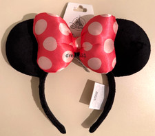 BNWT Disney Minnie Mouse Polka Dot Pink Satin Bow Ears Headband