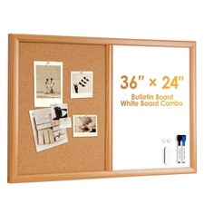 Cork Board White Board Combo with MDF Wood Frame, 36 x 24 Inch Bulletin Board...