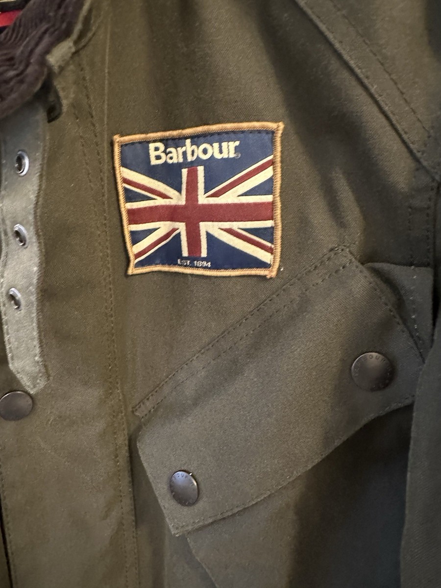 Barbour International Union Jack UK Flag Wax Waterproof Biker