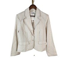 NWT Nicola Berti 100 Linen Contrast Stitch Cream Ivory Blazer Size XL