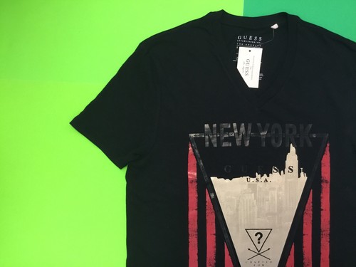 GUESS Los Angeles Men’s Short Sleeve T-Shirt NYC Size SMALL Black w/Beige, Red - Picture 5 of 12