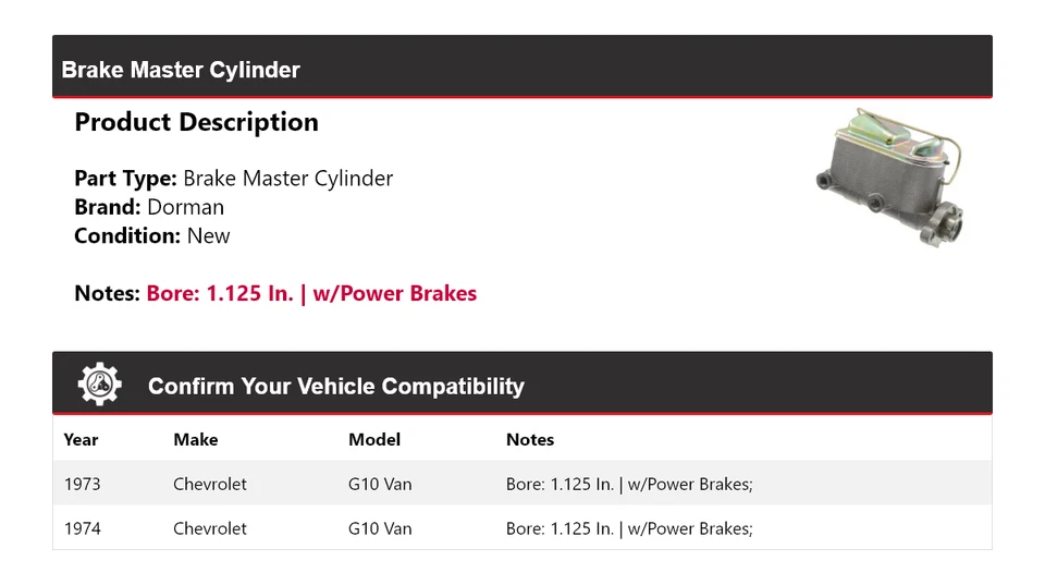 For 1973-1974 Chevrolet G10 Van Dorman Brake Master Cylinder - Image 2 of 4