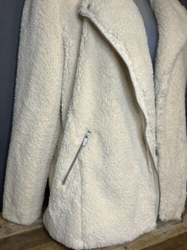 Bagatelle Collection By Anthropologie Teddy Sherpa Moto Biker Jacket Small Ivory - Picture 6 of 13