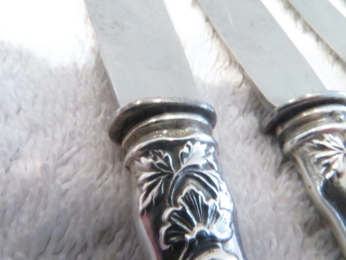 1900 French 950 silver (handles) 12 dessert knives rococo style H Soufflot - Picture 5 of 12
