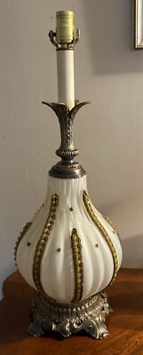Vintage Loevsky & Loevsky  1971  White Glass & Brass Base W/ Gold Hollywood MCM
